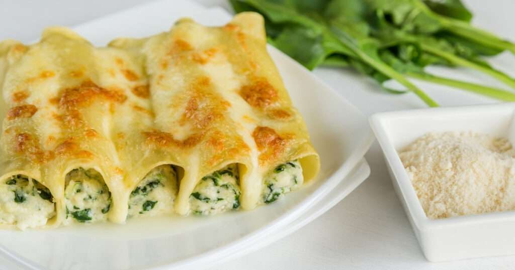 Canelones rellenos de espinaca y ricotta